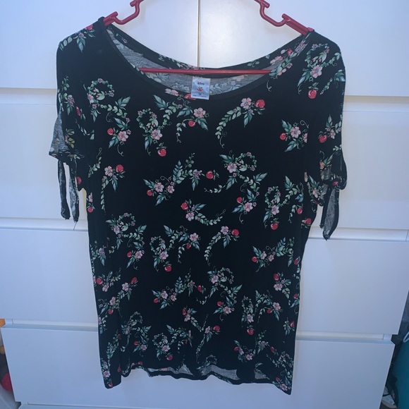 Disney Lauren Conrad Blouse Snow White Women’s Medium Glittery Apples Floral Top - Picture 2 of 8
